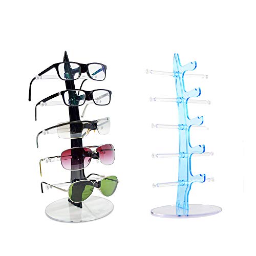 Mein HERZ 2 Pcs Brillenständer für 5 Brillen - 34 x 15 x 15 cm - Brillenhalter zur Aufbewahrung und Präsentation,Geeignet für Sonnenbrillen, Myopia-Brillen, Planspiegel,Lesebrille(Schwarz und Blau) von Mein HERZ