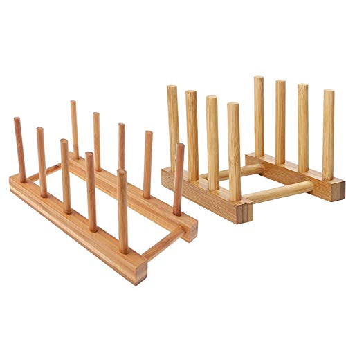 2 Pcs Bambuslagerregal,Abtropfgestel Abtropfhalter Abtropfständer Küche Geschirrkorb Tellerständer aus Bambus-Holz für Teller, Tassen, Buch Geschirrtrockner Abtropfgestell Tellerständer,CD,Weinglas von Mein HERZ