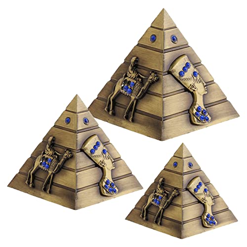 Mein HERZ Metallstatue,3 Stück Ägyptisch Pyramiden Modell,Vintage Pyramide Ornament,Metall Ägyptische Pyramide Modell Figur Statue für Büro, Wohnkultur, Jubiläum,Geschenk Deko (S/M/L) von Mein HERZ
