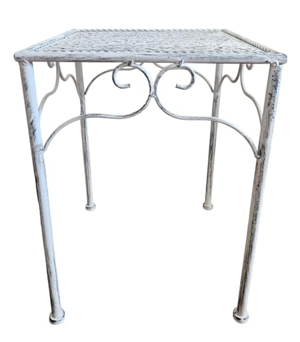 Meinposten Beistelltisch Metall Tisch weiß grau Shabby Telefontisch Metalltisch Landhaus (Groß, 38 x 28 x 28 cm) von Meinposten