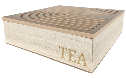 Meinposten Teebox 9 Fächer Regenbogen Teekiste Holzkiste TEA Box mit Deckel Holz 24 x 24 cm (Beige) von Meinposten