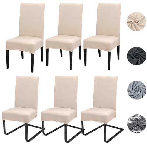 Stuhlhussen 4 oder 6er Set Stretch Stuhlhussen Abnehmbare waschbar Spandex Stuhlüberzug Stuhlbezug Stretch Universale für Hotel, Zeremonie, Bankett, Restaurant, Zuhause(6er Set, Beige) von Meision