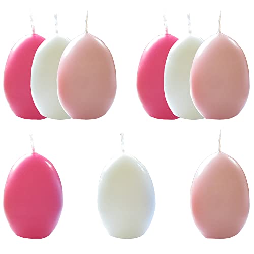 AUSWAHL Farbe + Menge - Eikerzen Dekoeier Kerze Osterei Eierkerzen farbig sortiert 4,5 x 6,5 cm - hier: 9 Stück [pink, creme, rosa] von Meissner-Handel