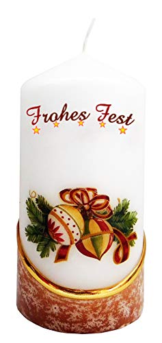 Meissner-Handel Auswahl Motiv, Weihnachtskerze 'Frohes Fest' ca. 6 x 12 cm, farbig getaucht, mit farbigen Wachs- und Bildauflagen * (Motiv 034) von Meissner-Handel