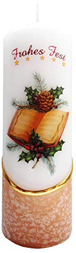Meissner-Handel Auswahl Motiv, Weihnachtskerze 'Frohes Fest' ca. 6 x 18 cm, farbig getaucht, mit farbigen Wachs- und Bildauflagen * (Motiv 003-FF) von Meissner-Handel