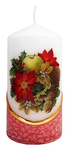 Meissner-Handel Auswahl Motiv, Weihnachtskerze ca. 6 x 12 cm, farbig getaucht, mit farbigen Wachs- und Bildauflagen * (Motiv 039) von Meissner-Handel