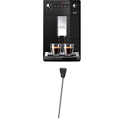 Melitta Purista F 230-102 Kaffeevollautomat mit flüsterleisem Kegelmahlwerk (Direktwahltaste, 2-Tassen Funktion, 20 cm Breite) schwarz + Milchlanze für Kaffeevollautomaten, Edelstahl, Schwarz von Melitta