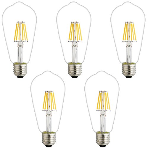 Mengjay 5 Stücke E27 6W ST64 LED Edison Vintage Glühbirne, 360° Weitwinkellicht, 500LM Warmweiß 2600-2700K 220V Lampe E27 Retro Glühbirne Vintage Antike Glühbirne von Mengjay
