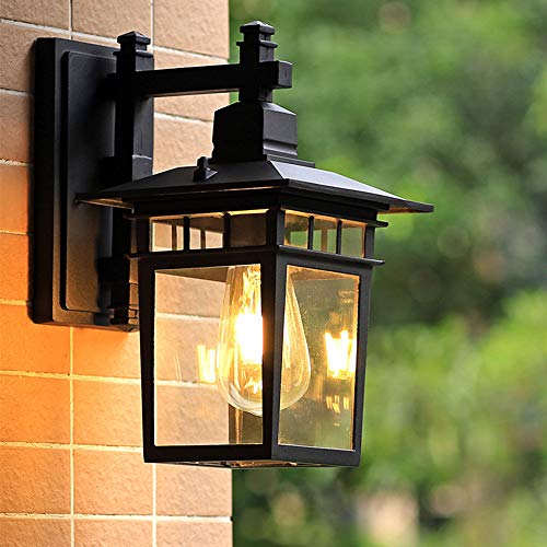 Mengjay Draussen Schwarz Wandleuchte Aussen Wandlampe wasserdichte IP44 Retro E27 Terrassenlampe Aluminium und Glasschirm Außenlampe für Garten Balkon Flur Haus Eingan (C) von Mengjay