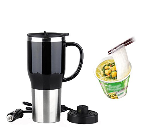 Mengshen Auto Elektrische Heizungs Tasse Car Electric Mug - Stainless steel Portable Cigarette Lighter Outdoor Students Hot Water Coffee Cup Double Layer 12 Volt 450ML 50W, CA107 Black von Mengshen