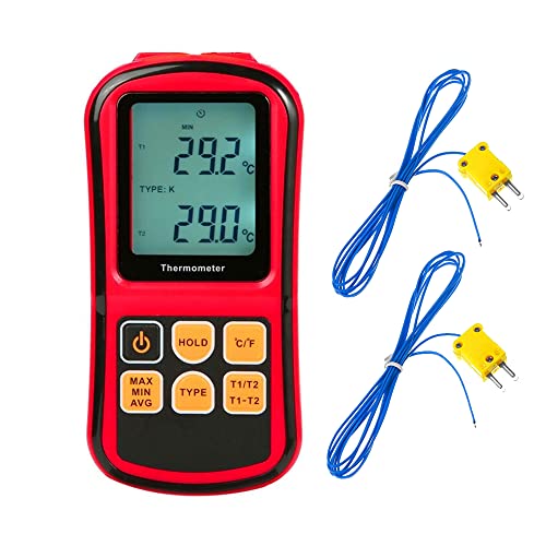 Mengshen Digitales Thermometer, 2 Kanal K-Typ Thermoelement Sondensensor Temperaturmessgerät für K/J/T/E/R/N/S-Typ, -200 ℃ bis 1372 ℃ (-328 ℉ bis 2501 ℉) von Mengshen