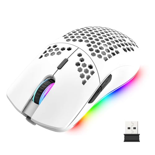 Mengshen RGB-Gaming-Maus, kabellose Mäuse mit Leichter Wabenschale Hochpräzise optisch einstellbare 3200 DPI ergonomisch für Windows-PC-Laptop-Gamer (Weiß) von Mengshen