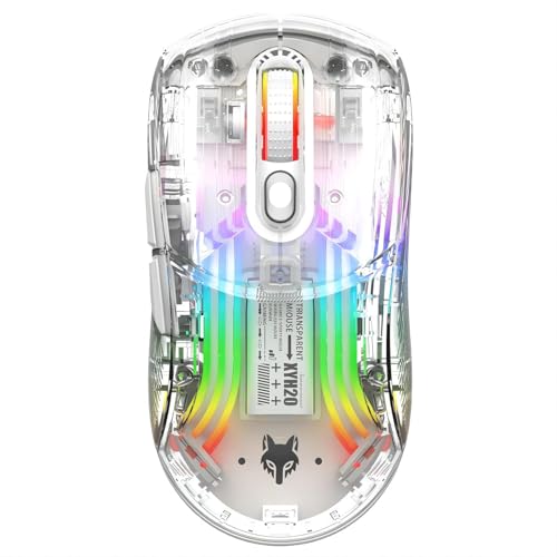 Mengshen Transparente kabellose Gaming-Mäuse, wiederaufladbare Maus mit 5-stufiger DPI-Stufe Bunte Hintergrundbeleuchtung Leiser klick Ergonomisch für PC-Computer-Gaming-Gamer-Büro (Weiß) von Mengshen