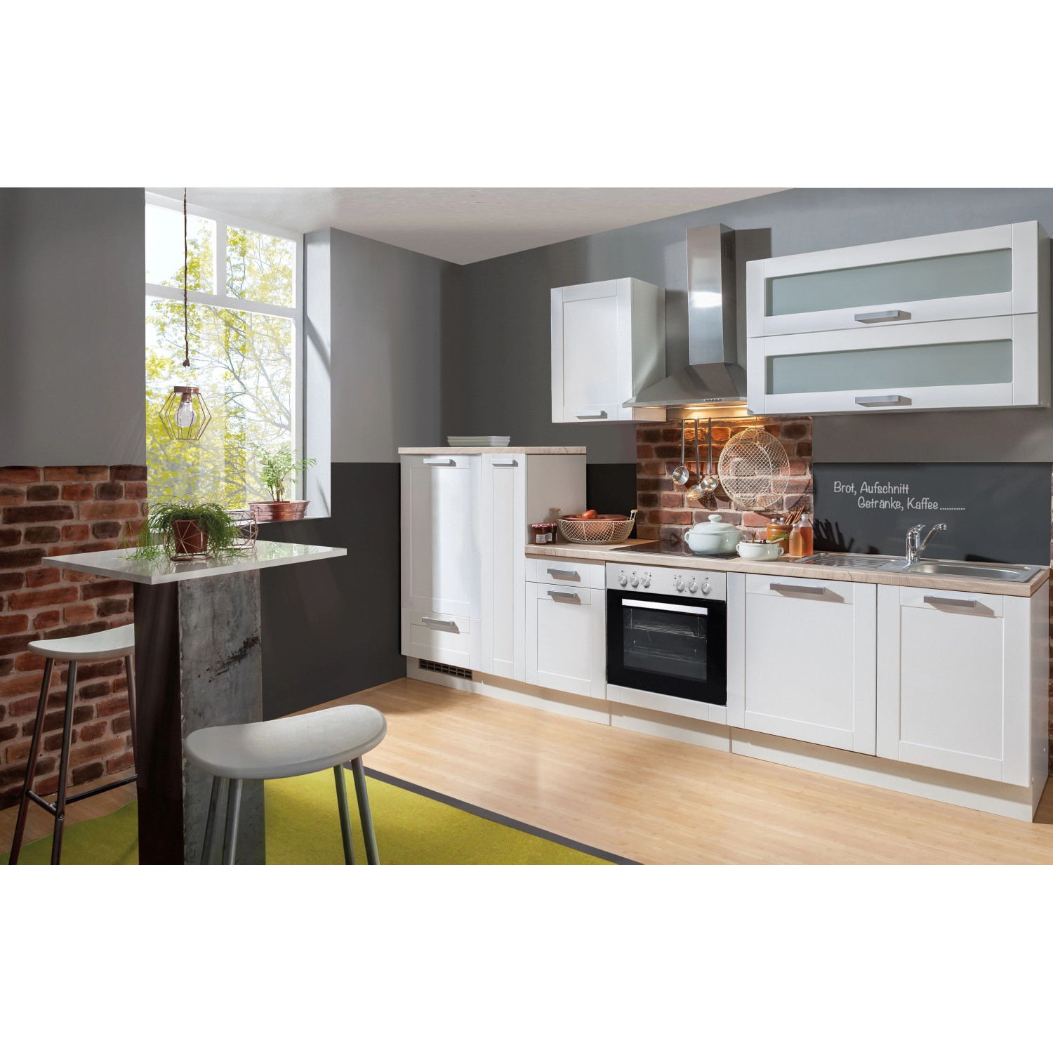 Menke Küchenzeile White Premium Landhaus 310 cm Lacklaminat Weiß Matt-Asteiche von Menke