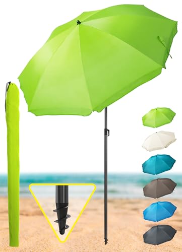 Menz SET Sonnenschirm Strand + Sonnenschirm Schutzhülle - UV 50+ Strandschirm 180 cm mit Knickfunktion, Gartenschirm, Balkonschirm als Sonnenschutz am Strand oder im Garten - Fb. Grün von Menz