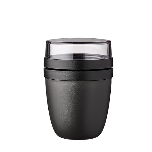 Mepal Müslibecher to go - praktischer Joghurtbecher - Unterteilung für Joghurt & Müsli - Geeignet für Gefrierschrank, Mikrowelle & Spülmaschine - 500 ml + 200 ml - Nordic Black von Mepal