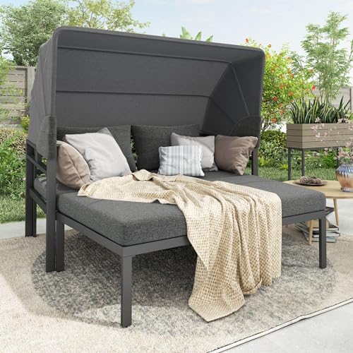 Merax Lounge Möbel Outdoor Gartenlounge Sonneninsel Outdoor Wetterfest Gartenmöbel-Set mit Dach Viersitzer abnehmbare und waschbare Sitzkissen Grau von Merax