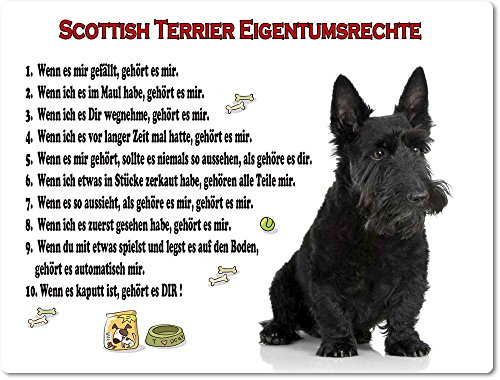 Blechschild / Warnschild / Türschild - Aluminium - 30x20cm "Eigentumsrechte" Motiv: Scotch Terrier / Scottish Terrier (01) von Merchandise for Fans