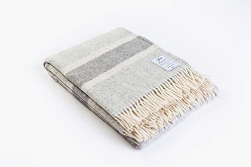Merino Wool Bedding Decke/Überwurf, 160 x 200 cm, kariert, Doppelbettgröße, luxuriös, warm, Schottenkaro, Grau & Ecru von Merino Wool