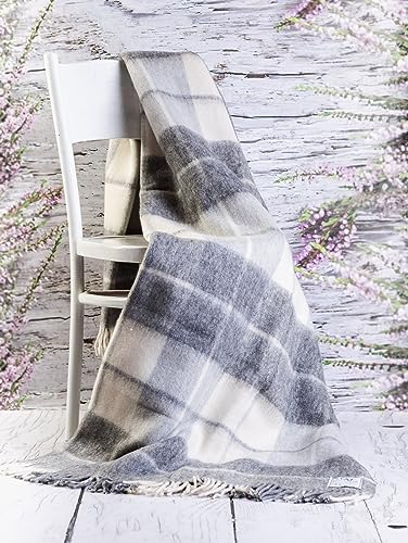 Merino Wool Bedding Wolldecke Tagesdecke 160 x 200 cm, kariert, Doppelbettgröße, luxuriös, warm, Schottenkaro, Sofaüberwurf von Merino Wool