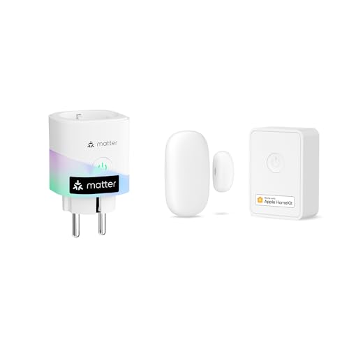 Meross Matter Smart Steckdose mit Stromverbrauch, WLAN Steckdose mit Stromzähler für Balkonkraftwerk + WLAN Tür- und Fenstersensor, Funktioniert mit Alexa, Apple HomeKit, Google Home und SmartThings von Meross