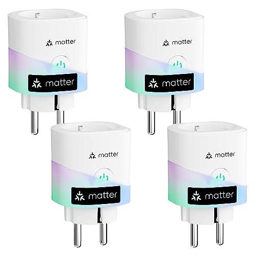 Meross Matter Smart Steckdose mit Stromverbrauch, WLAN Steckdosen mit stromzähler, funktioniert mit Sprachsteuerung, Fernzugriff, Apple Home, Alexa und Google, 16A 4 Stücke von meross