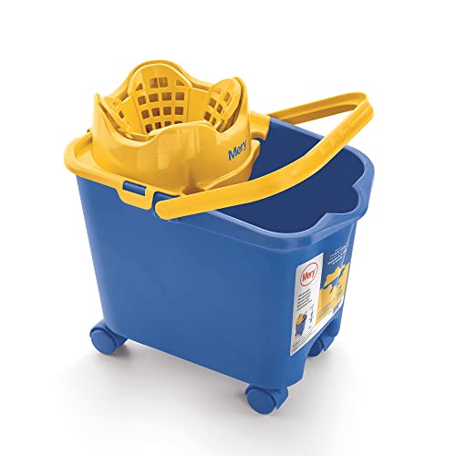 Mery ACNUR Solidarity Mop Bucket Effortless Drain Automatic Draining Board with Wheels Blue and Yellow Capacity 14 litres von Mery