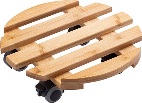 Metafranc Pflanzenroller Ø 300 mm - 60 kg Tragkraft - Bambus-Platte - Natürlicher Holz-Look - TPE-Rollen mit 4 Feststellern / Indoorroller / Blumenroller / Transporthilfe für Pflanzen / 825330 von Metafranc