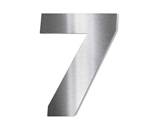 Hochwertige Edelstahl V2A Hausnummer - Fett Kursiv grob geschliffen - wählbares Montagematerial - Höhe: 7,5 cm - Materialstärke: 2 mm - Ziffer 7 von Metzler