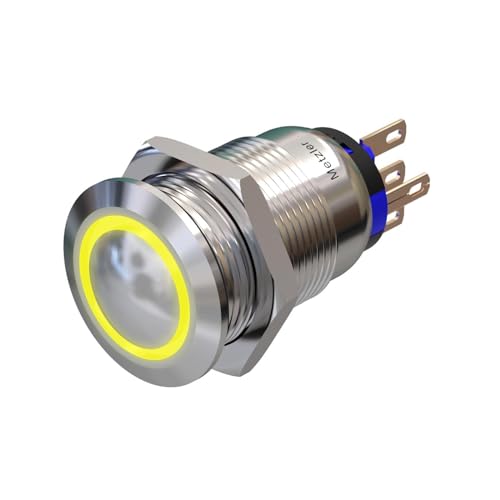Metzler - Drucktaster 19mm - LED Ringbeleuchtung Gelb - IP67 IK10 - Edelstahl - Gewölbt - Lötkontakte von Metzler