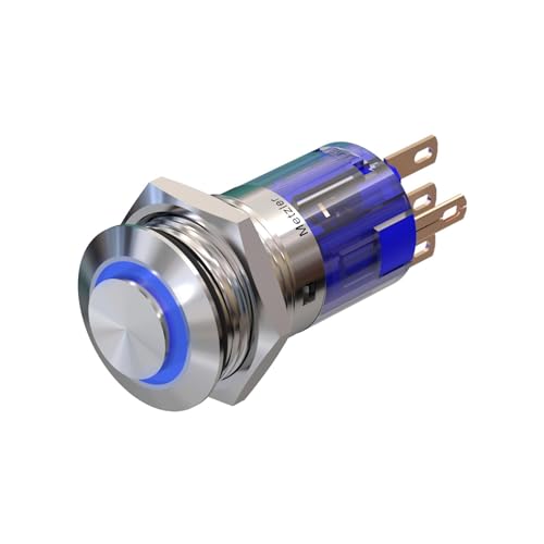 Metzler - Drucktaster 16mm - LED Ringbeleuchtung Blau - IP67 IK10 - Edelstahl - Hervorstehend - Lötkontakte von Metzler