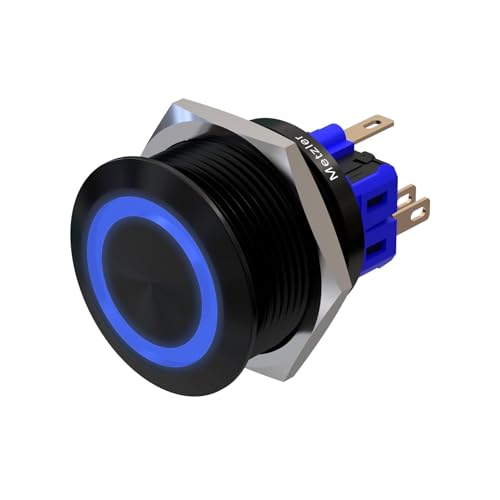 Metzler - Drucktaster 25mm - LED Ringbeleuchtung Blau - IP67 IK10 - Aluminium - Flach - Lötanschluss von Metzler