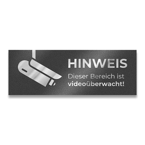 Metzler Edelstahl Hinweisschild Videoüberwachung in Eisenglimmer - Pulverbeschichtet DB 703 matt - Türschild "Hinweis Dieser Bereich ist Videoüberwacht" - Selbstklebend - Größe: 8,5 x 3 cm von Metzler