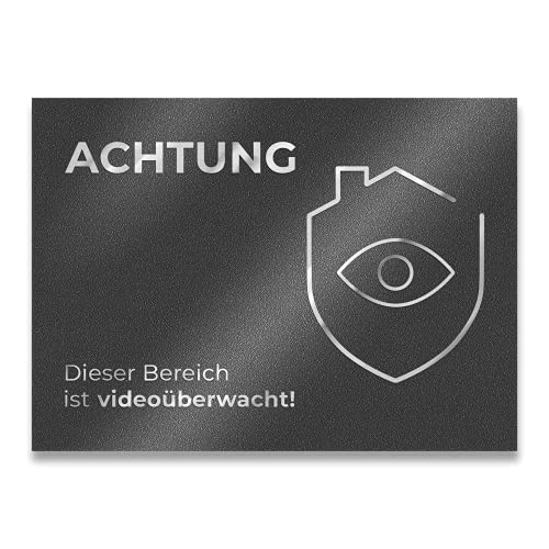 Metzler Edelstahl Hinweisschild in Eisenglimmer - Türschild "ACHTUNG Dieser Bereich ist videoüberwacht" - Pulverbeschichtet DB703 matt - Selbstklebend - Größe: 11 x 8 cm von Metzler