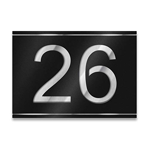 Metzler Hausnummer aus V2A Edelstahl - Tiefschwarz RAL 9005 - Hausnummernschild mit ausgelaserter Hausnummer - Inkl. Beschriftung - Schwarz, Größe: 16 x 11 cm von Metzler