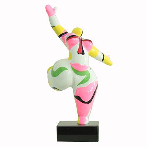 Meubletmoi Lady Face 01 Statue für Damen, stehend, aus Kunstharz, mit aufgehobenem Bein, abstraktes Gemälde, mehrfarbig, 16 x 33 x 12 cm von Meubletmoi