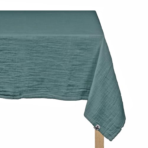 Rechteckige Tischdecke, 150 x 250 cm, doppelte Gaze, Baumwolle, Entenblau, natürlich geprägt, mit Saum – Tischwäsche – Pepa von Meubletmoi