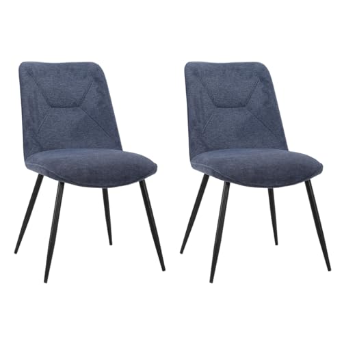 Set mit 2 Stühlen aus Stoff, dunkelblau, mit Ziernähten und 4 Metallbeinen, schwarz, modern, Melanie von Meubletmoi