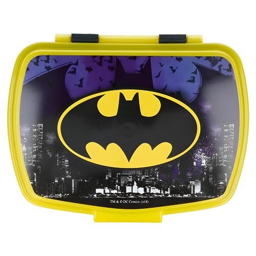 Mevsim Store Batman Offiziell lizenziert Lunchbox - 17x14x6 cm - Brotdose - Lunchbox aus Kunststoff mit Clip-Verschlüssen, Vesperdose für Kindergarten von Mevsim Store