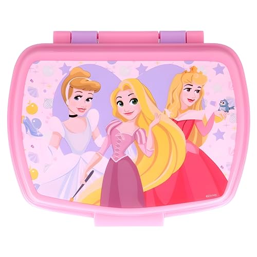 Mevsim Store Princess Disney Offiziell lizenziert Lunchbox - 17x14x6 cm - Brotdose - Lunchbox aus Kunststoff mit Clip-Verschlüssen, Vesperdose für Kindergarten von Mevsim Store