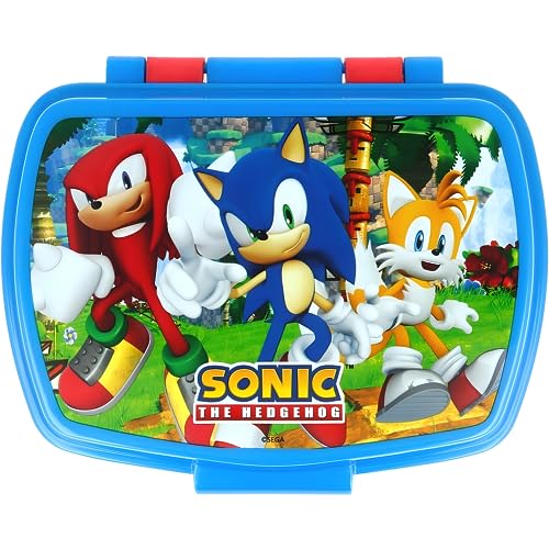 Mevsim Store Sonic Offiziell lizenziert Lunchbox - 17x14x6 cm - Brotdose - Lunchbox aus Kunststoff mit Clip-Verschlüssen, Vesperdose für Kindergarten von Mevsim Store