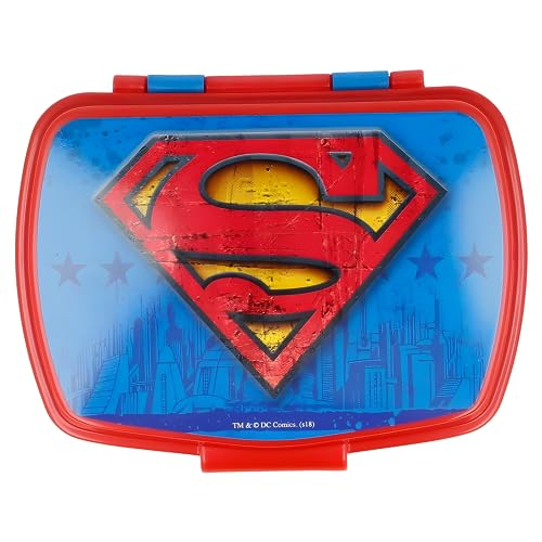 Mevsim Store Superman Offiziell lizenziert Lunchbox - 17x14x6 cm - Brotdose - Lunchbox aus Kunststoff mit Clip-Verschlüssen, Vesperdose für Kindergarten von Mevsim Store