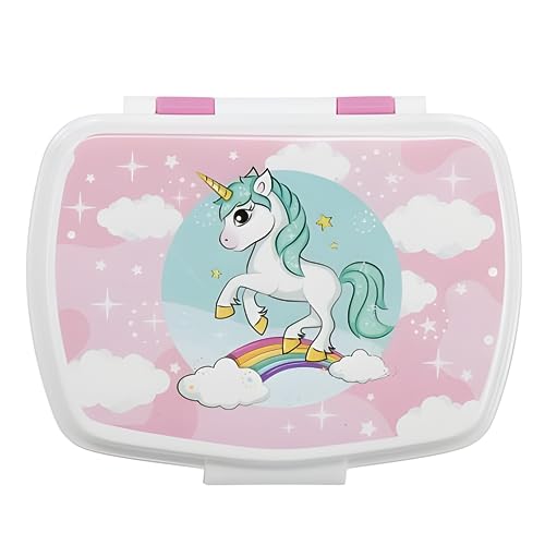 Mevsim Store Unicorn Offiziell lizenziert Lunchbox - 17x14x6 cm - Brotdose - Lunchbox aus Kunststoff mit Clip-Verschlüssen, Vesperdose für Kindergarten von Mevsim Store