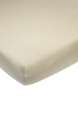 Meyco Home Basic Jersey Uni Spannbettlaken für 1-Person (Bettlaken mit weicher Jersey-Qualität, aus 100% Baumwolle, perfekte Passform durch Rundum-Gummizug, Maße: 90 x 210/220 cm), Sand von Meyco
