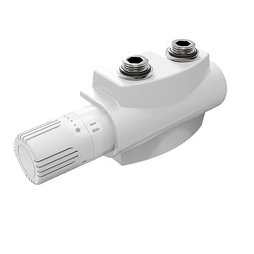 Meykoers Ventilhahnblock Multiblock mit Thermostat M30x1.5mm für Heizkörper, Anschlussarmatur Universal 50mm für Eck- und Durchgangsform Weiß (1 Stück) von Meykoers