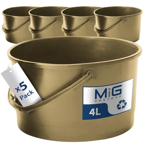 MIG Eimer 4L Gold - 5X 4 Liter stapelbare Plastikeimer - Vielseitiger Kübel für Haushalt und Industrie - Kleiner Eimer geeignet für Hundefutter - Widerstandsfähige Kunststoffeimer von MiG