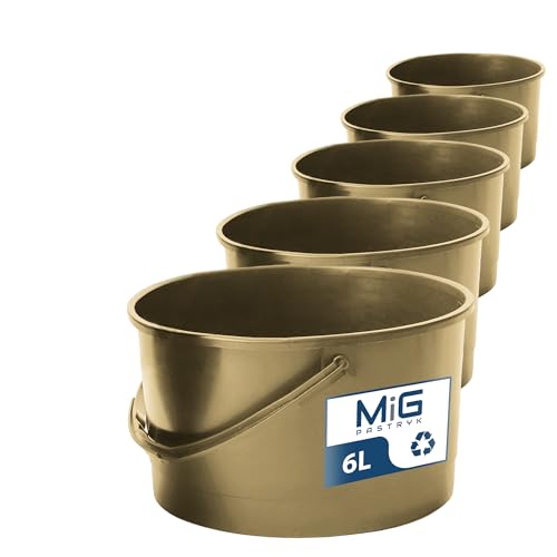 MIG Eimer 6L Gold - 5X 6 Liter stapelbare Plastikeimer - Vielseitiger Kübel für Haushalt und Industrie - Kleiner Eimer geeignet für Hundefutter - Widerstandsfähige Kunststoffeimer von MiG