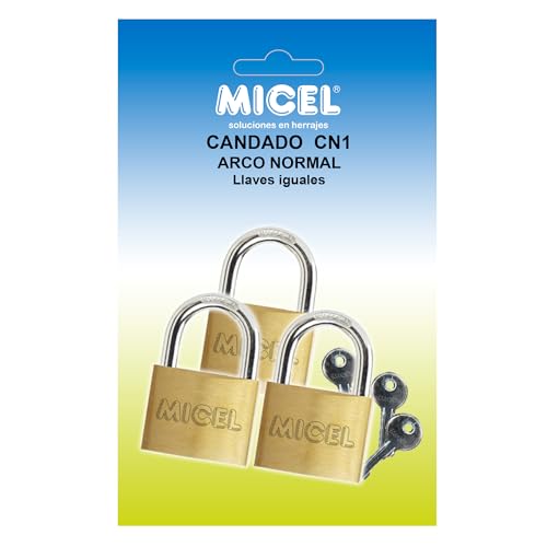 MICEL - 13257 - Sicherheitsschloss mit einem Verschluss, 3-er Set, inklusive gleichem Schlüssel 25 mm, Messing-Finish, 43 x 25 x 11 mm, Bogendurchmesser ø 4 mm von Micel