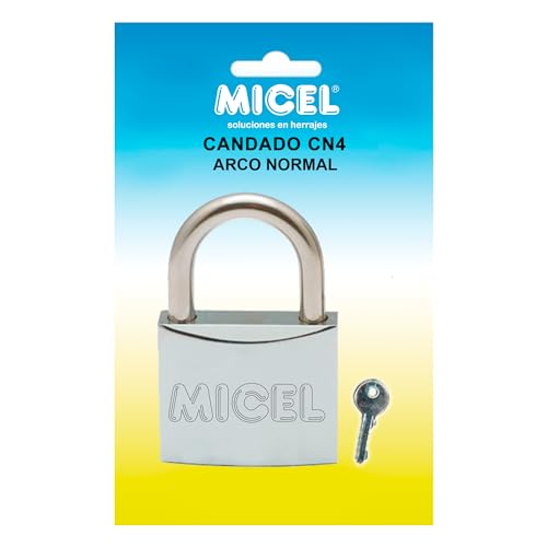 MICEL - 13282 - Sicherheitsschloss mit normalem Bogen mit doppeltem Verschluss, Edelstahl-Finish, 50 x 30 x 14 mm, Bogendurchmesser ø 5 mm von Micel