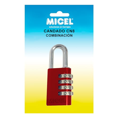 MICEL - 13351 - Sicherheitsschloss mit 4-stelliger Zahlenkombination, rot, 75 x 30 x 13 mm, Bogendurchmesser ø 5 mm von Micel